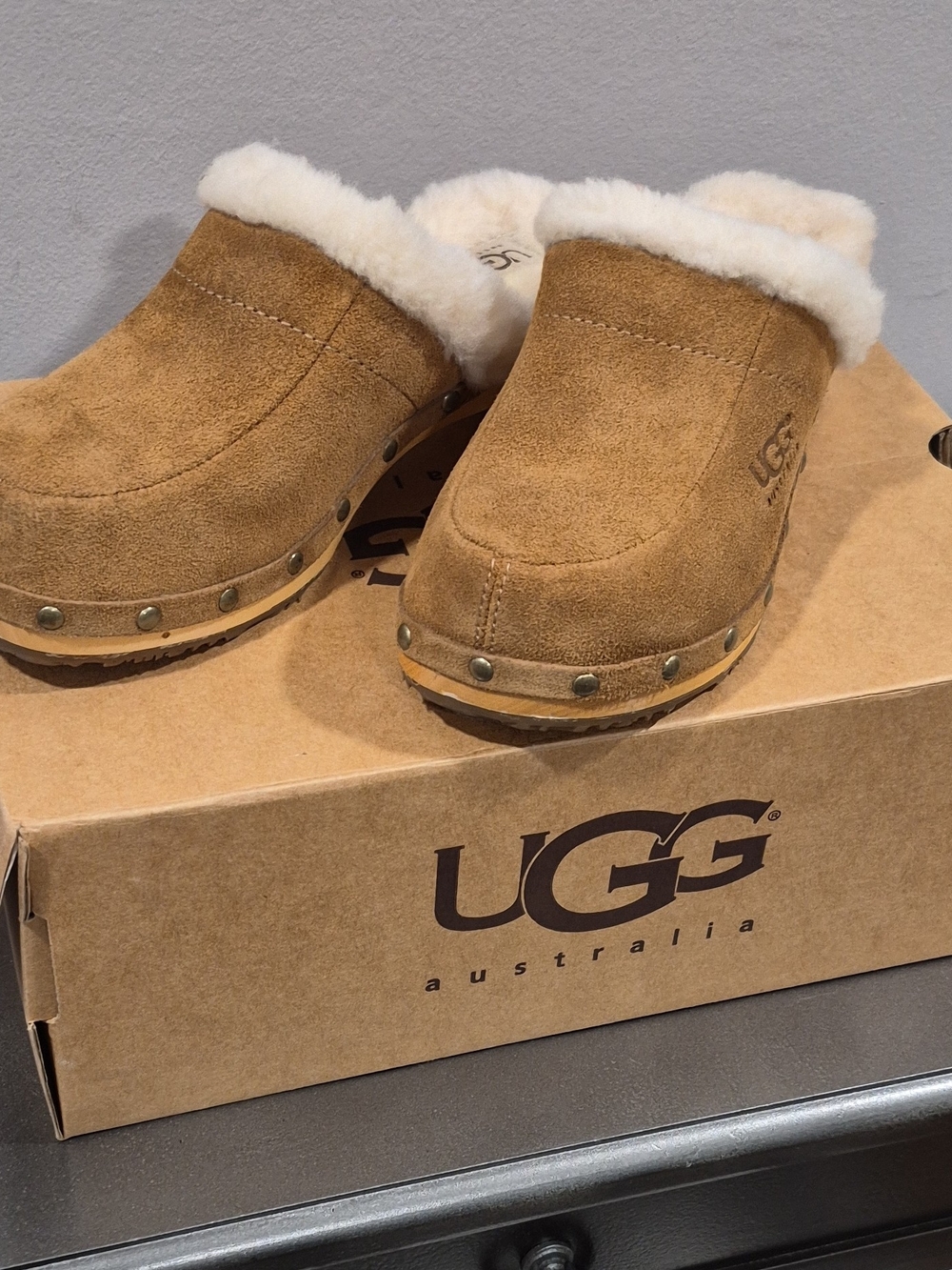 UGG Chestnut Suede Shearling Mule
